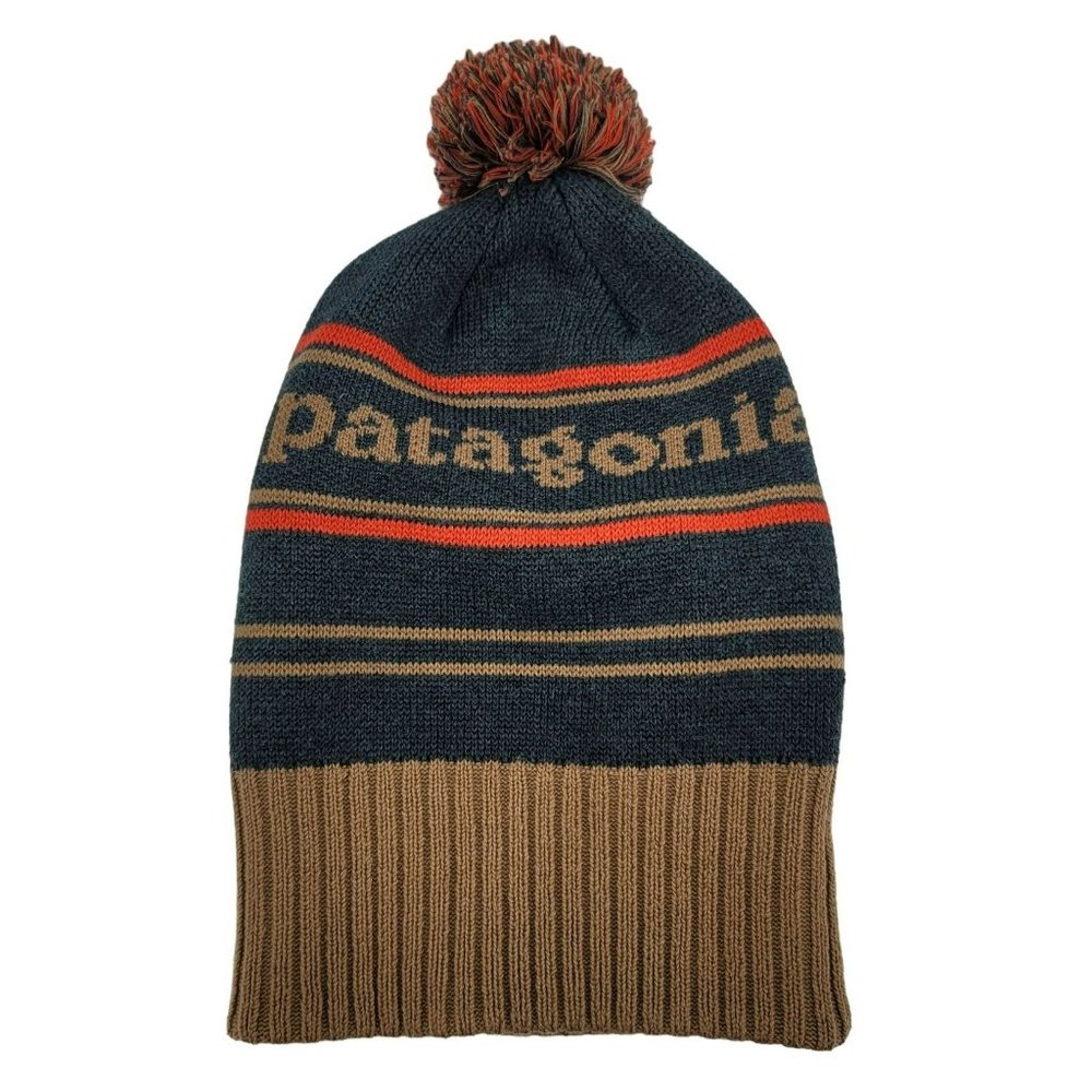 Patagonia Worn Wear Recycled Polyester Logo Pompom Knit Beanie Winter Hat Adult